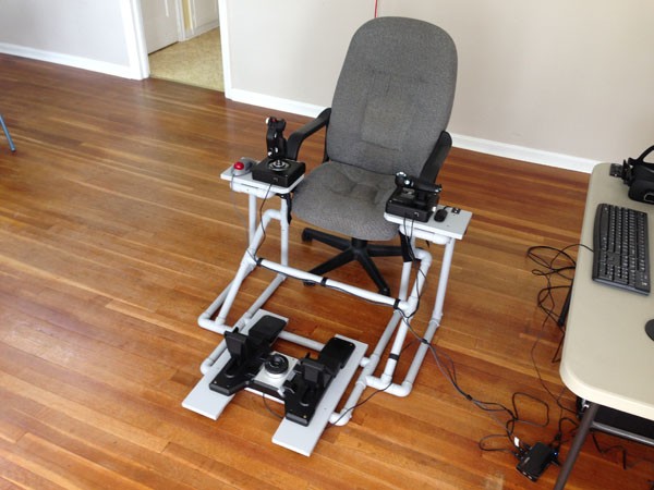 F311 HOTAS chair for flight sims, Saitek X52 and trackball mouse