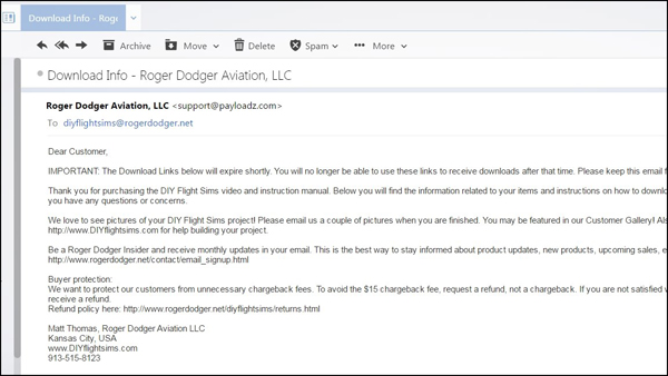 You will receive an email from Roger Dodger Aviation with the download link at the bottom of the email